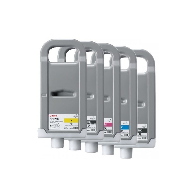 00048 -- 000 (538) KIT COMPLETO CARTUCCE INK PLOTTER IPF815 PFI 703 CIANO GIALLO MAGENTA NERO OPACO C M Y BK MBK - immagine 1